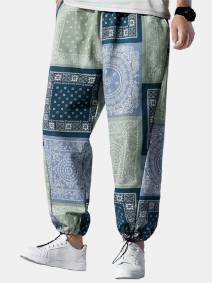 Pantalones De Chándal Con Diseño De Bloque De Color Con Estampado De Estilo Étnico Para Hombre