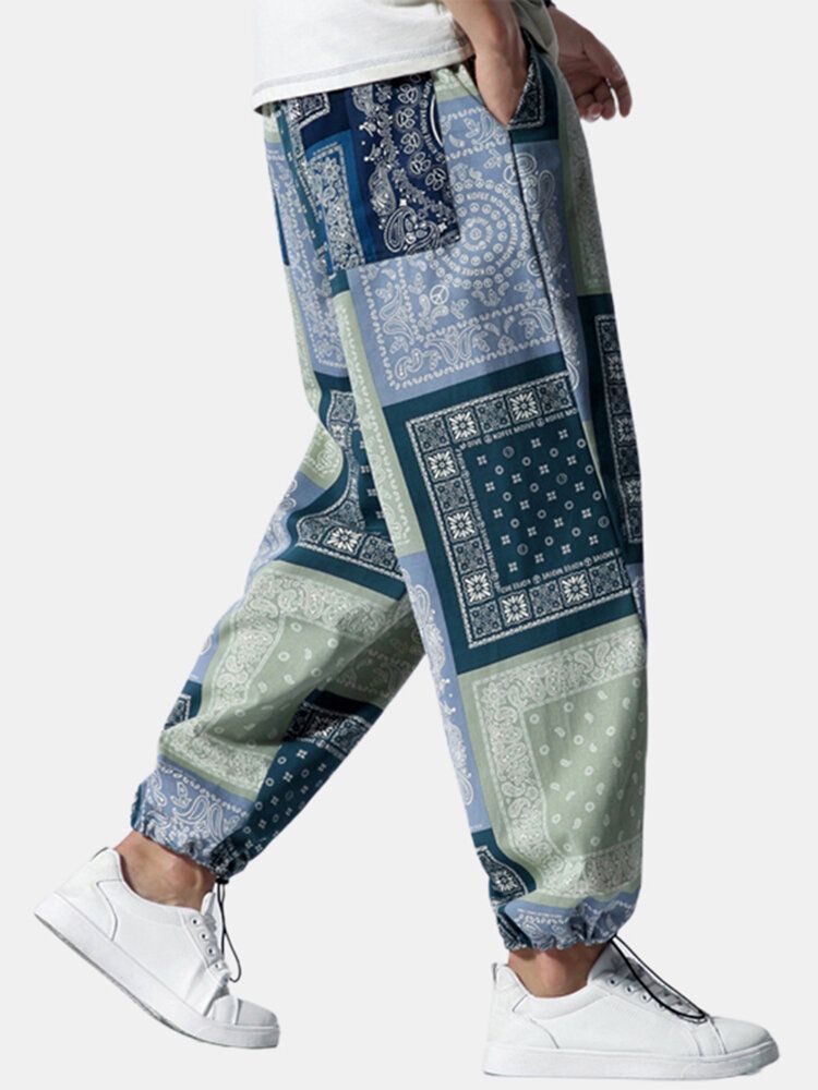 Pantalones De Chándal Con Diseño De Bloque De Color Con Estampado De Estilo Étnico Para Hombre