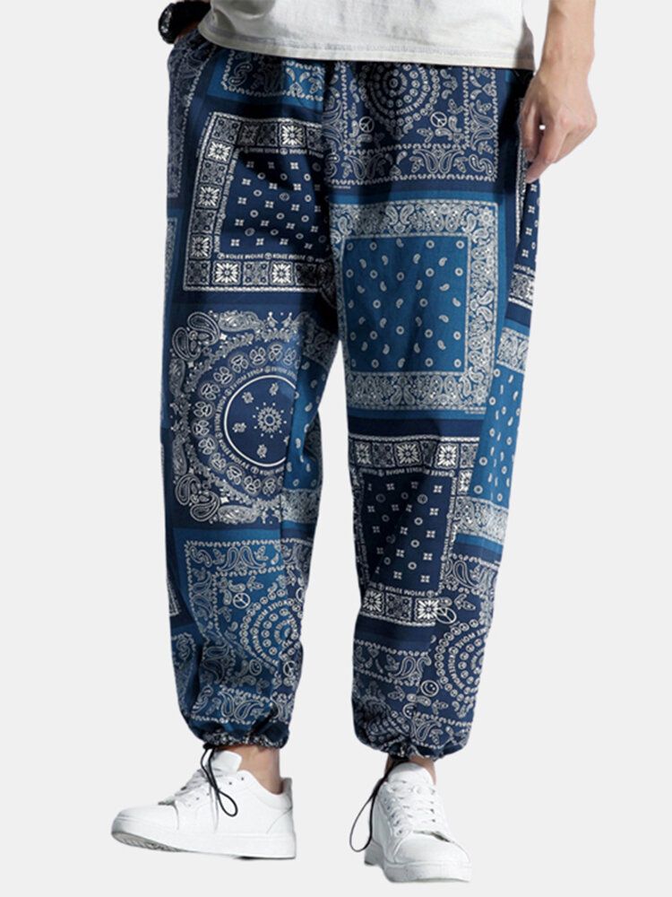 Pantalones De Chándal Con Diseño De Bloque De Color Con Estampado De Estilo Étnico Para Hombre