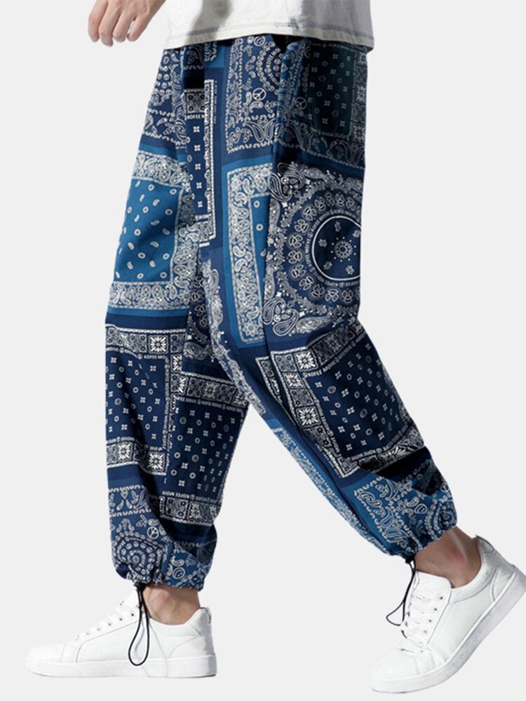 Pantalones De Chándal Con Diseño De Bloque De Color Con Estampado De Estilo Étnico Para Hombre