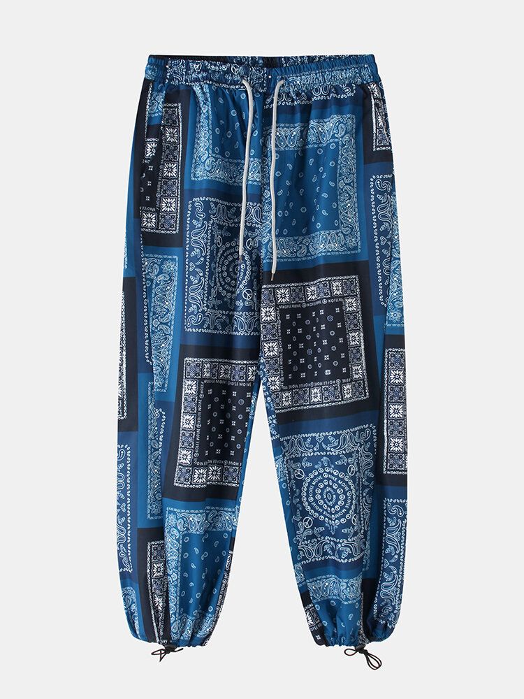 Pantalones De Chándal Con Diseño De Bloque De Color Con Estampado De Estilo Étnico Para Hombre