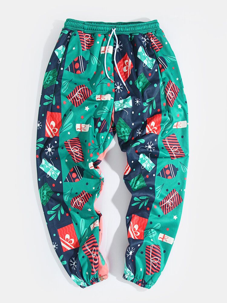 Pantalones De Chándal Con Estilo Casual Con Estampado De Patchwork Navideño Feo Para Hombre