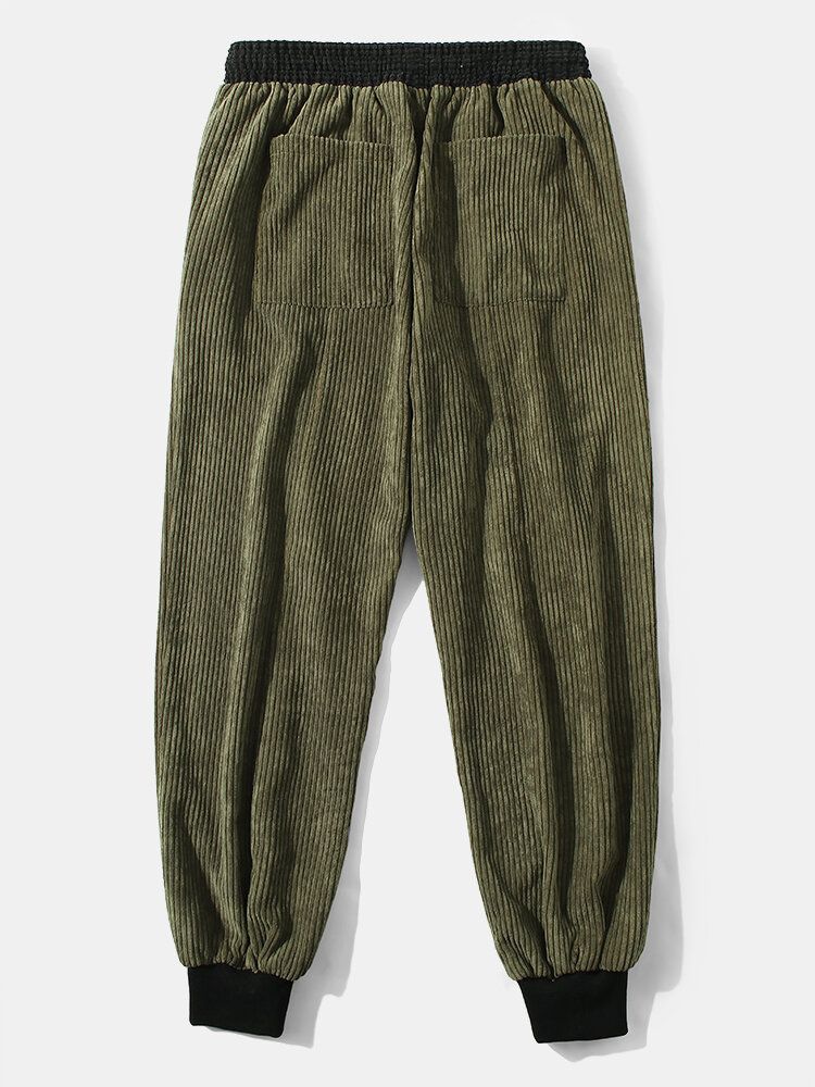 Pantalones De Chándal Con Puños Casuales De Cintura Con Cordón De Pana Para Hombre Con Bolsillo