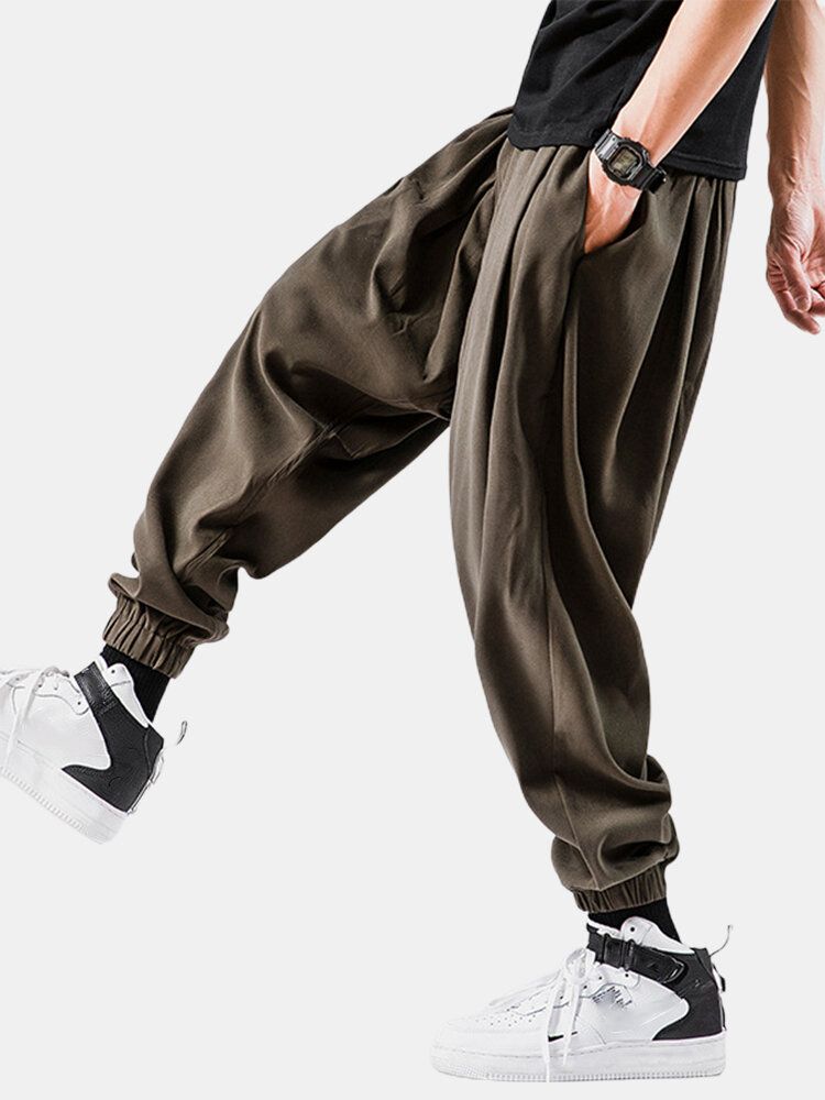 Pantalones De Chándal Con Puños Elásticos De Cintura Media Con Cordón Suelto De Algodón Para Hombre