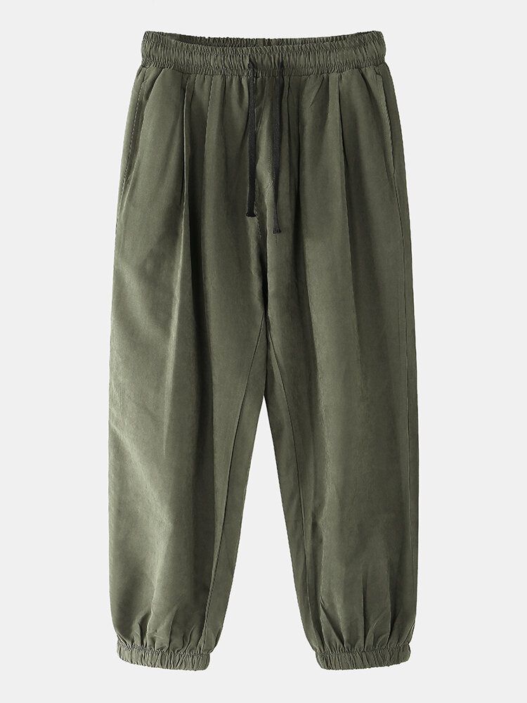 Pantalones De Chándal Con Puños Elásticos De Cintura Media Con Cordón Suelto De Algodón Para Hombre