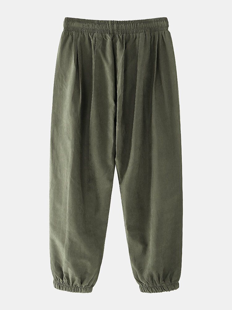 Pantalones De Chándal Con Puños Elásticos De Cintura Media Con Cordón Suelto De Algodón Para Hombre