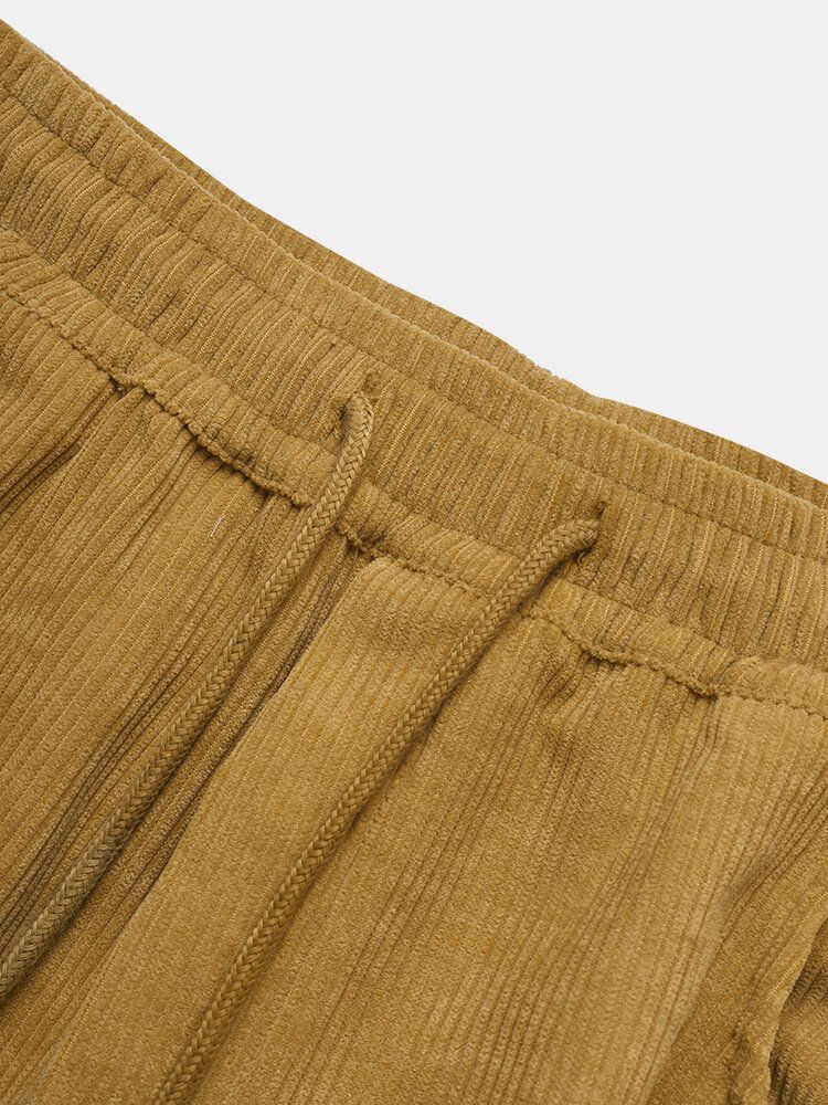 Pantalones De Chándal Con Textura De Pana De Color Sólido Para Hombre Con Bolsillo