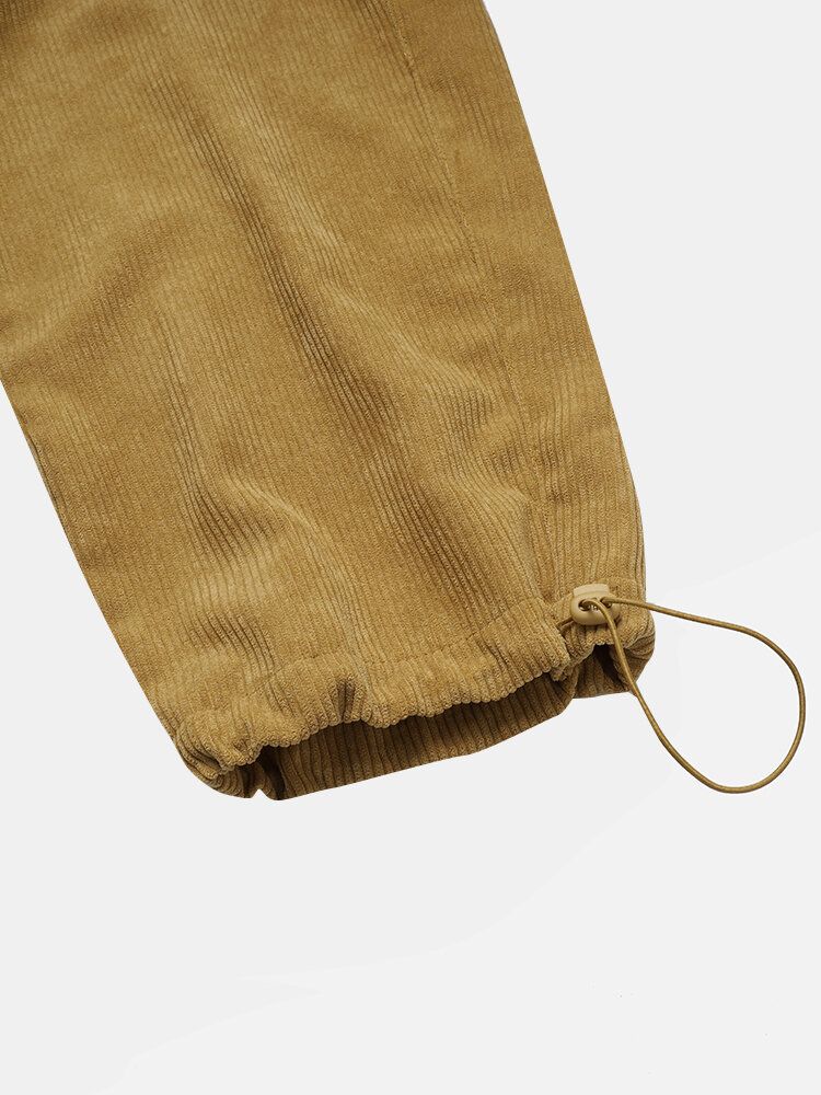 Pantalones De Chándal Con Textura De Pana De Color Sólido Para Hombre Con Bolsillo