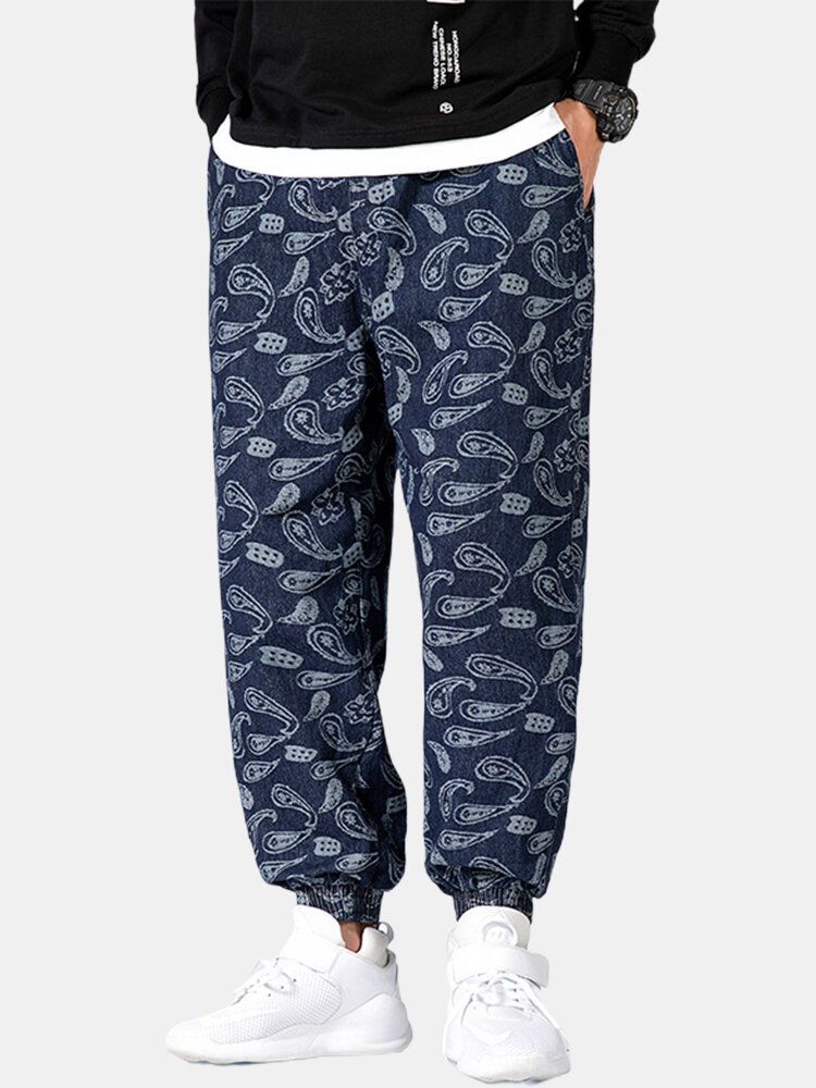 Pantalones De Chándal De Estilo Étnico Con Cordón Y Estampado De Paisley Para Hombre Con Bolsillo