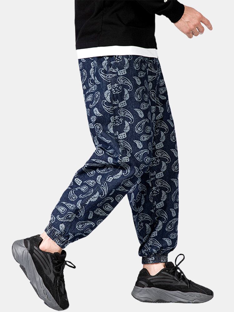 Pantalones De Chándal De Estilo Étnico Con Cordón Y Estampado De Paisley Para Hombre Con Bolsillo