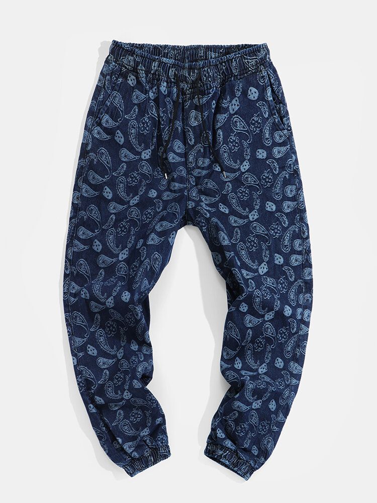 Pantalones De Chándal De Estilo Étnico Con Cordón Y Estampado De Paisley Para Hombre Con Bolsillo