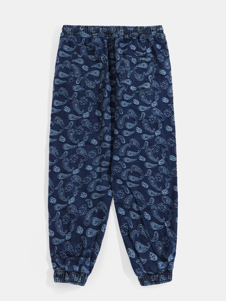 Pantalones De Chándal De Estilo Étnico Con Cordón Y Estampado De Paisley Para Hombre Con Bolsillo