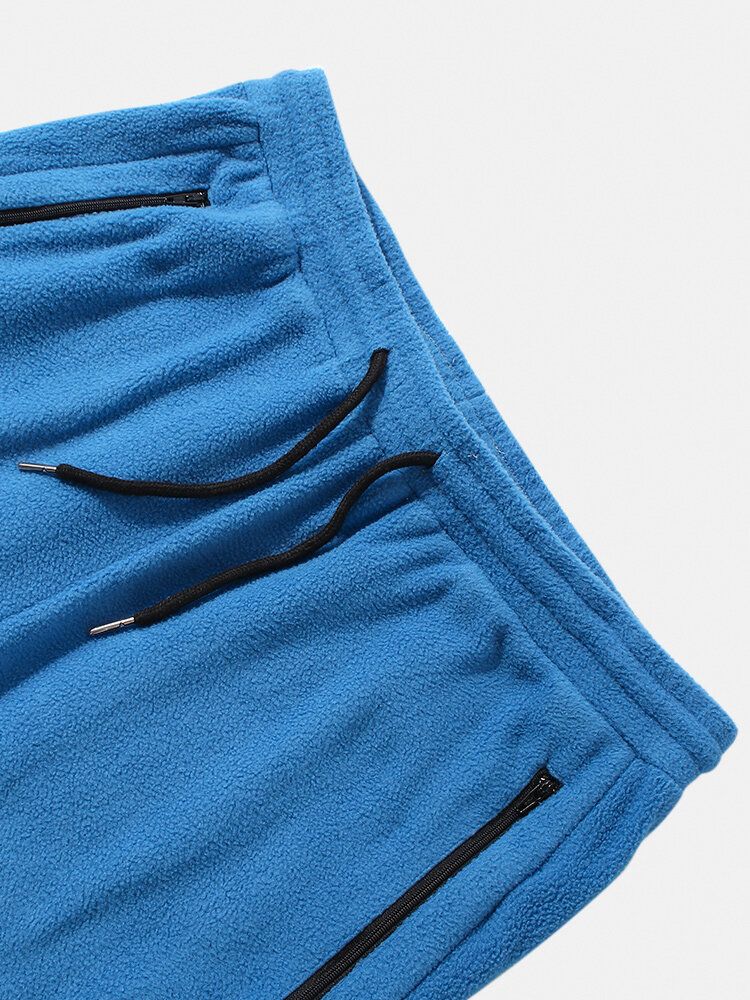 Pantalones De Chándal De Felpa Gruesos Con Cordón De Color Sólido Para Hombre