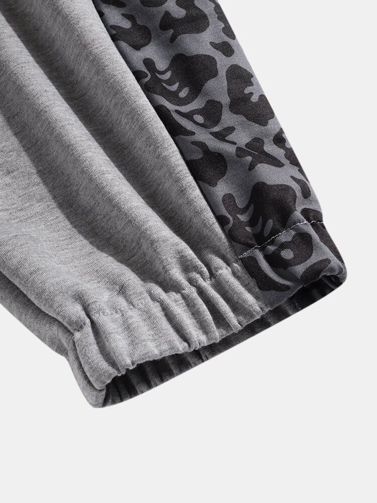 Pantalones De Chándal Informales Con Cintura Con Cordón Y Estampado De Rayas De Leopardo Lateral Para Hombre