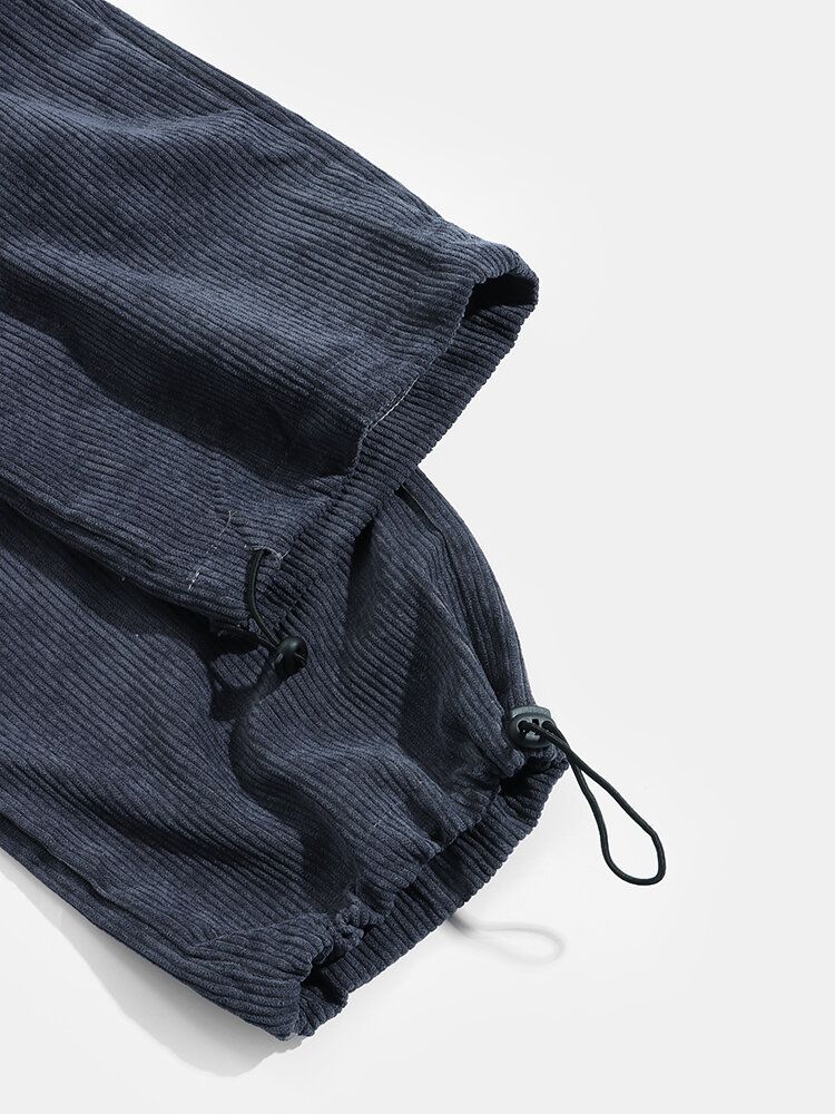 Pantalones De Chándal De Pana Con Cordones Bordados Para Hombre Con Bolsillo