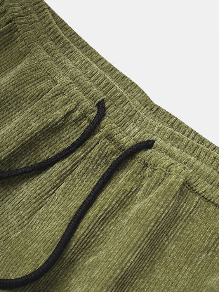 Pantalones De Chándal De Pana Con Múltiples Bolsillos Lisos Y Casuales Con Cordón Para Hombre