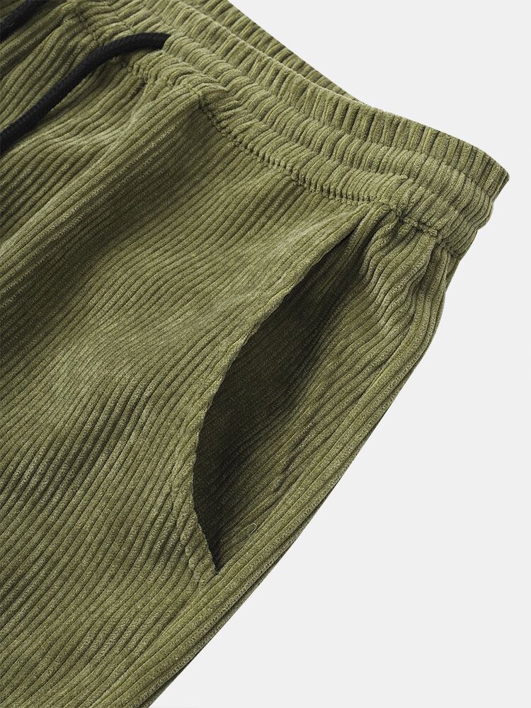 Pantalones De Chándal De Pana Con Múltiples Bolsillos Lisos Y Casuales Con Cordón Para Hombre