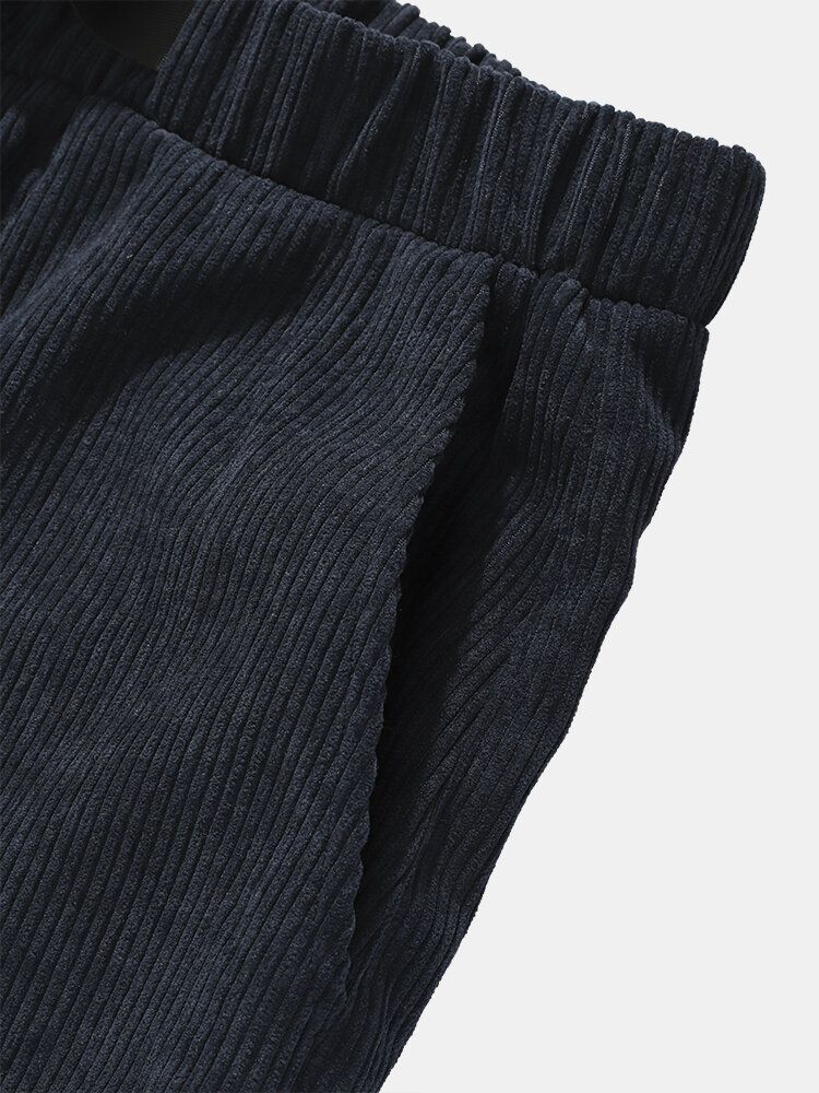 Pantalones De Cintura Con Hebilla De Empuje Casual De Color Sólido De Pana Para Hombre