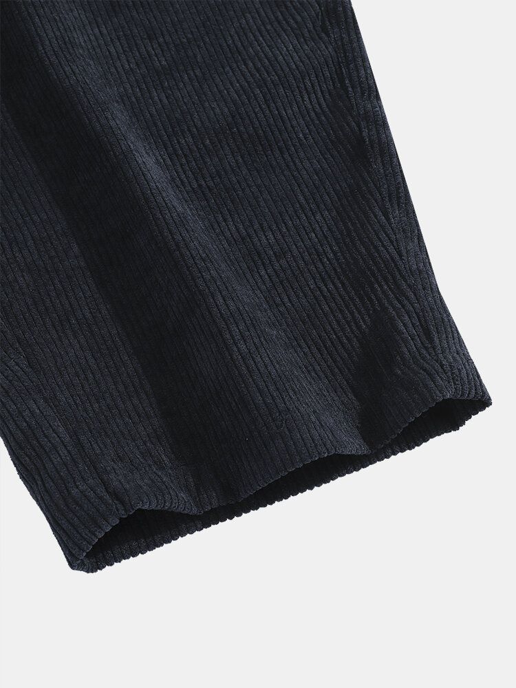 Pantalones De Cintura Con Hebilla De Empuje Casual De Color Sólido De Pana Para Hombre