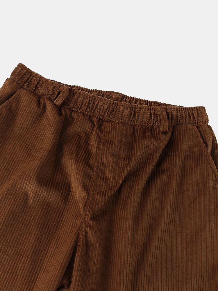 Pantalones De Cintura Elástica Casual Sueltos Sólidos Con Apliques De Algodón De Pana Para Hombre