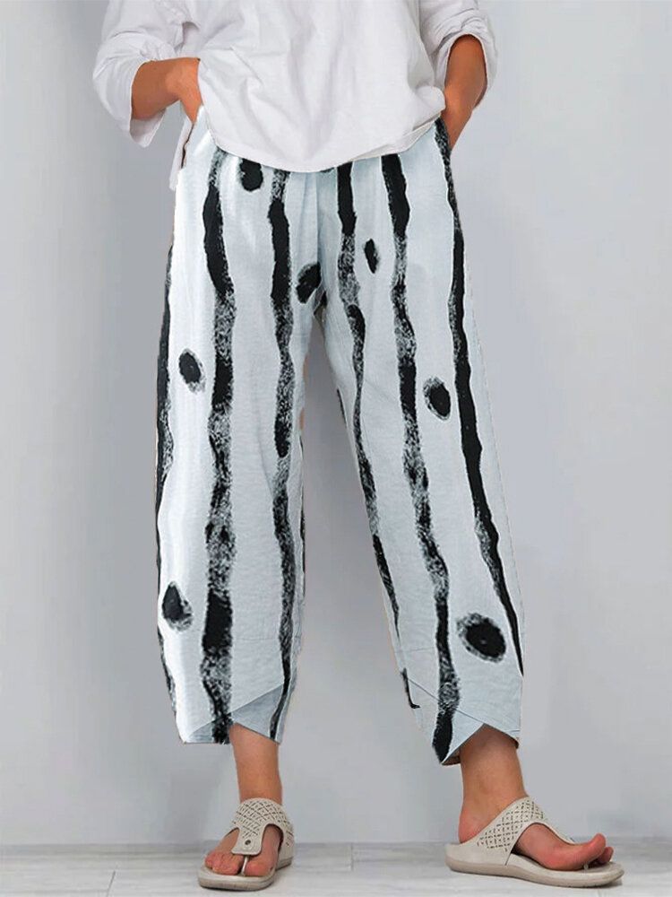 Pantalones De Cintura Elástica Con Estampado De Lunares A Rayas Para Mujer