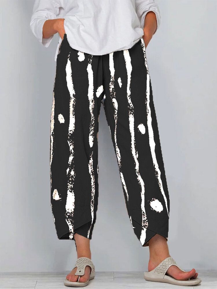 Pantalones De Cintura Elástica Con Estampado De Lunares A Rayas Para Mujer