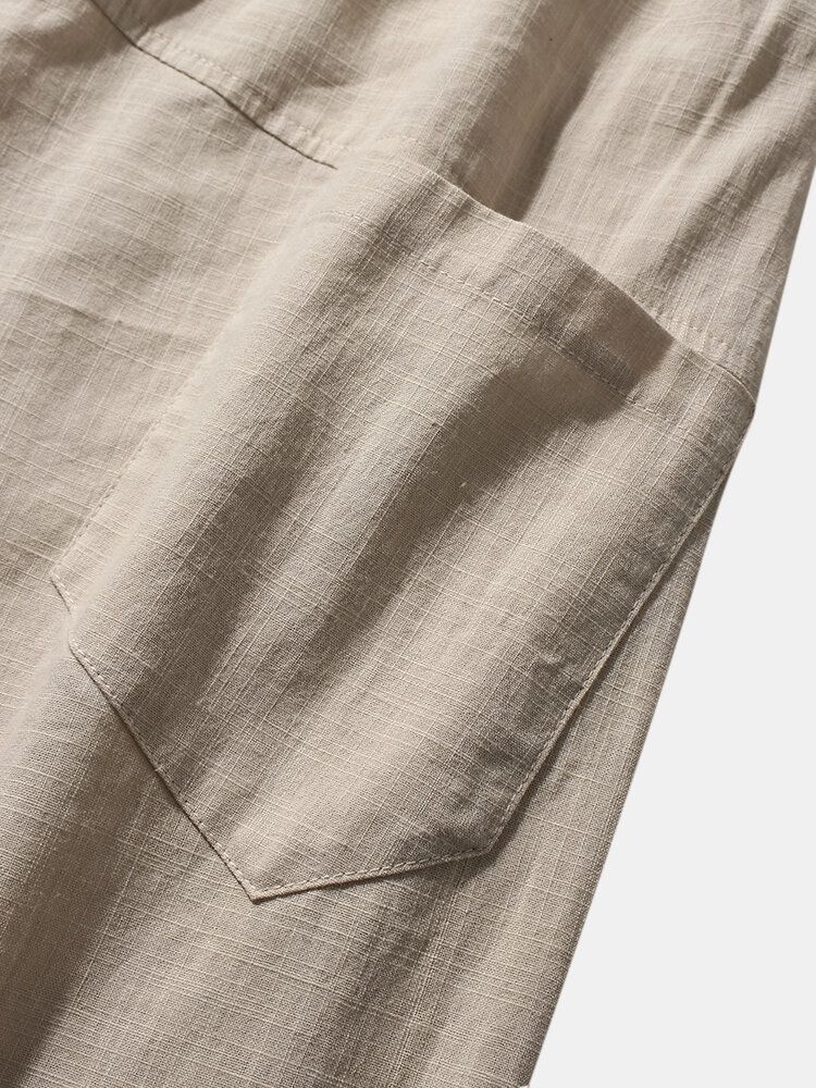 Pantalones De Cintura Elástica Lisos Casuales De Color Puro 100% Algodón Para Hombre