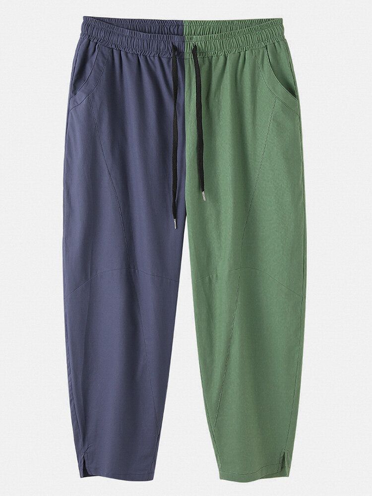 Pantalones De Cintura Elástica De Retazos De Algodón 100% Para Hombre