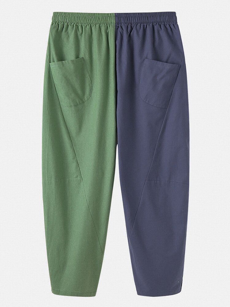 Pantalones De Cintura Elástica De Retazos De Algodón 100% Para Hombre