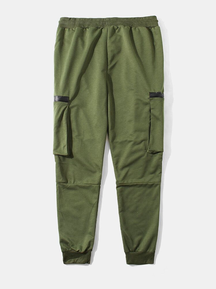 Pantalones Con Bolsillos Con Cremallera Para Hombre Cintura Con Cordón Casual Sólido Jogger Pantalones