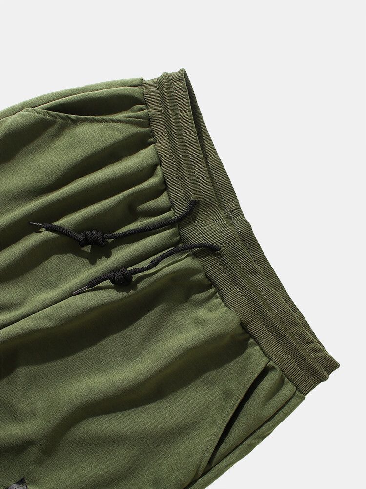 Pantalones Con Bolsillos Con Cremallera Para Hombre Cintura Con Cordón Casual Sólido Jogger Pantalones