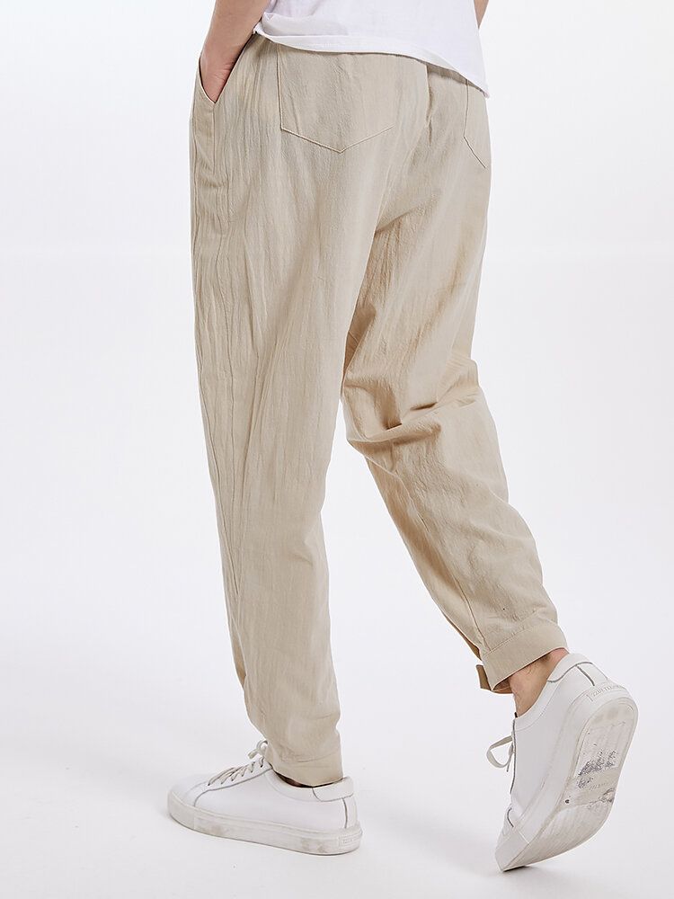 Pantalones Con Cordón Ajustable En El Puño Con Botones Ajustables 100% Algodón De Color Sólido Para Hombre