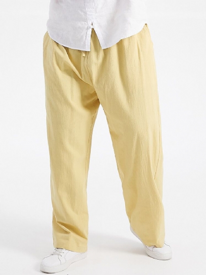 Pantalones Con Cordón De Algodón De Color Sólido Para Hombre De Talla Grande Con Bolsillo