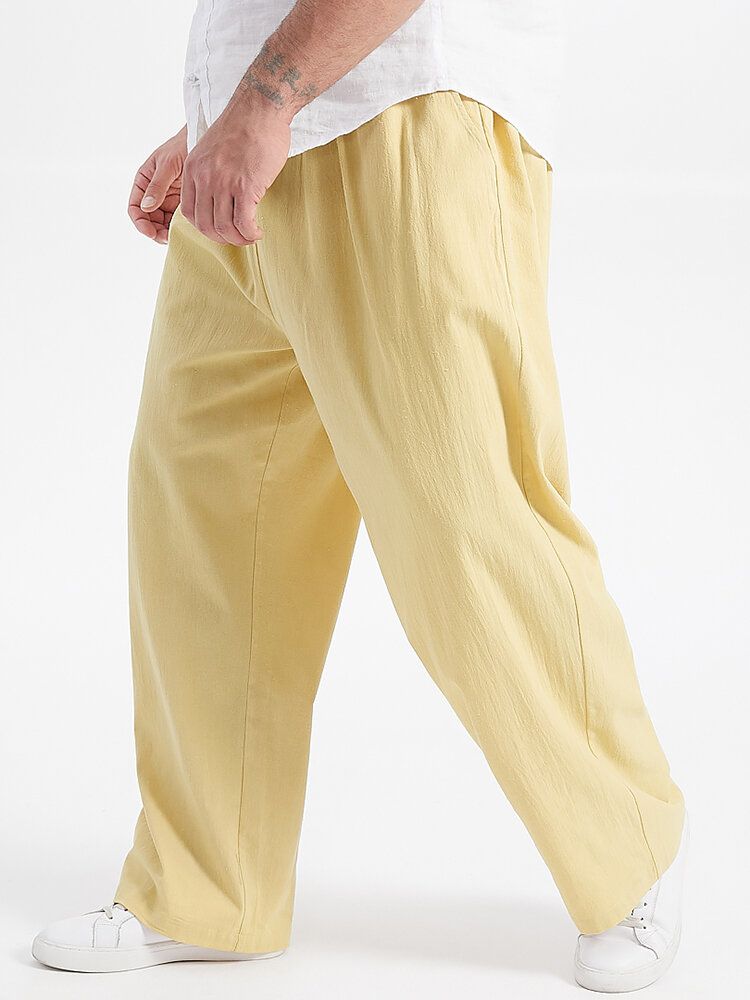 Pantalones Con Cordón De Algodón De Color Sólido Para Hombre De Talla Grande Con Bolsillo