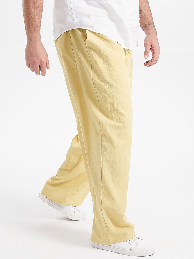 Pantalones Con Cordón De Algodón De Color Sólido Para Hombre De Talla Grande Con Bolsillo