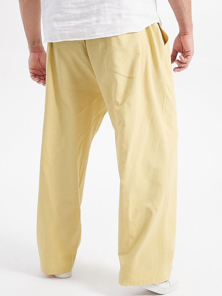 Pantalones Con Cordón De Algodón De Color Sólido Para Hombre De Talla Grande Con Bolsillo