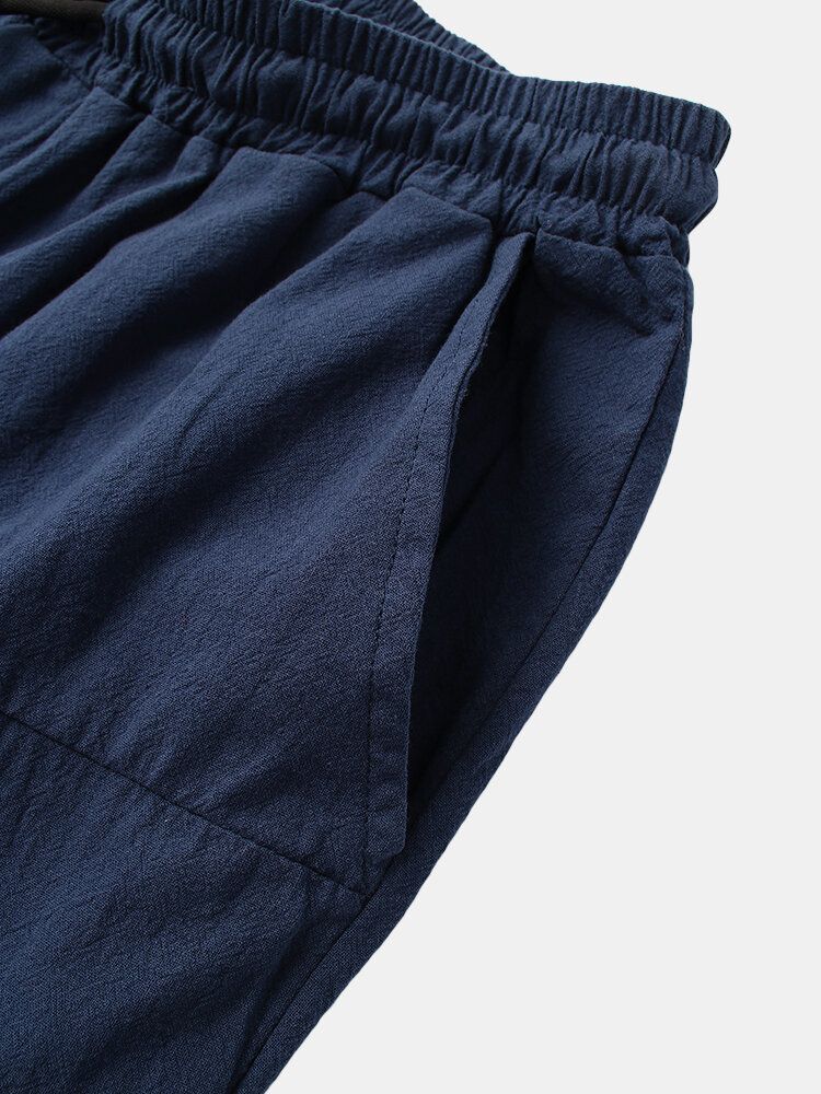 Pantalones Con Cordón De Bolsillo Plisado Estilo Chino De Lino Para Hombre