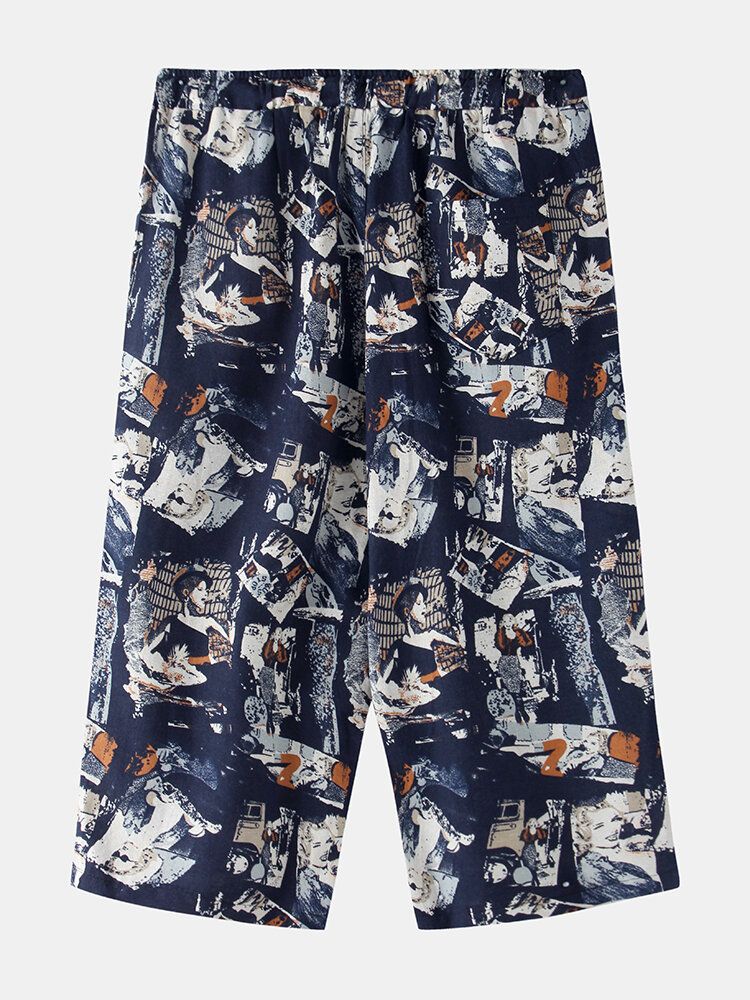 Pantalones Con Cordón De Longitud De Pantorrilla Sueltos Con Estampado Étnico Vintage Para Hombre