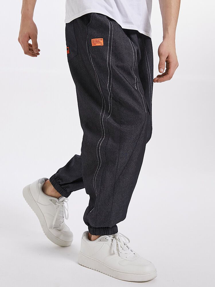 Pantalones Con Cordones Sueltos Elásticos Con Apliques De Detalle De Costuras Para Hombre