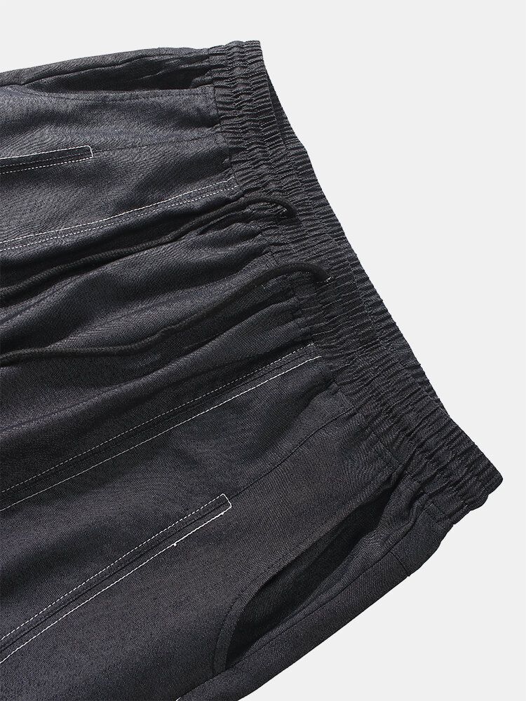 Pantalones Con Cordones Sueltos Elásticos Con Apliques De Detalle De Costuras Para Hombre