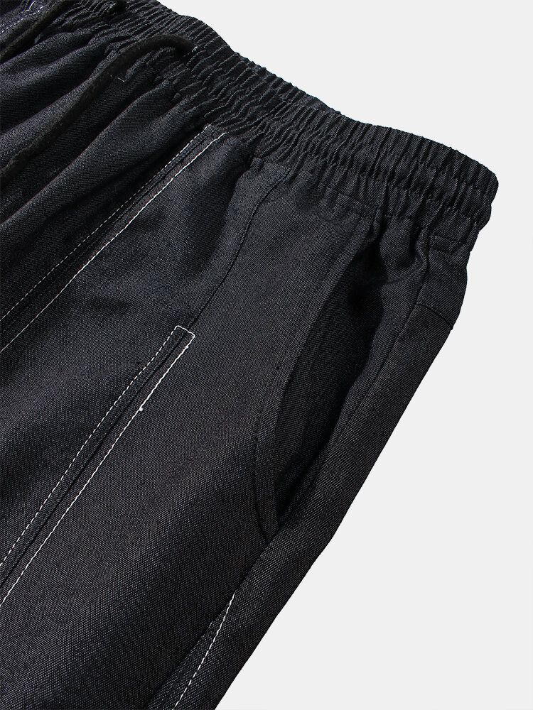 Pantalones Con Cordones Sueltos Elásticos Con Apliques De Detalle De Costuras Para Hombre