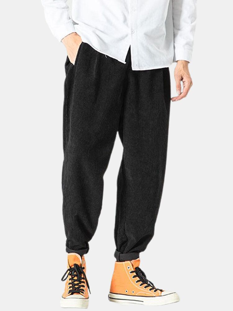 Pantalones Con Cremallera Sueltos Sólidos De Pana De Algodón Para Hombre Con Bolsillo