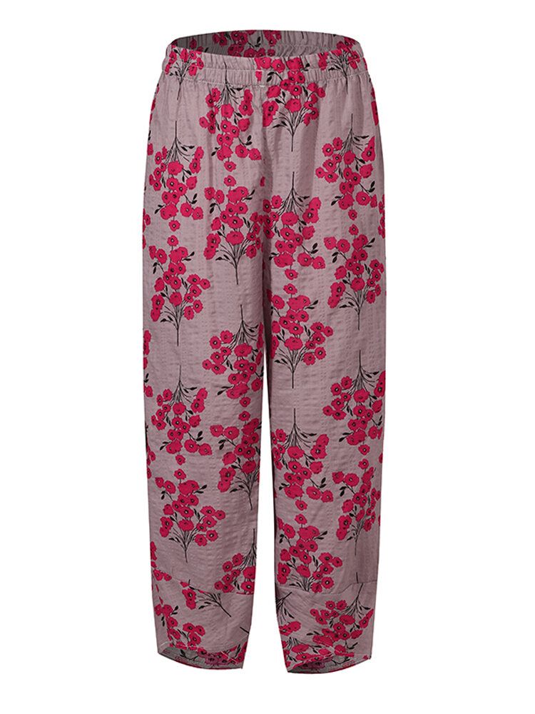 Pantalones Con Dobladillo Irregular Causal De Bolsillo Lateral Suelto Con Cintura Elástica Con Estampado Floral