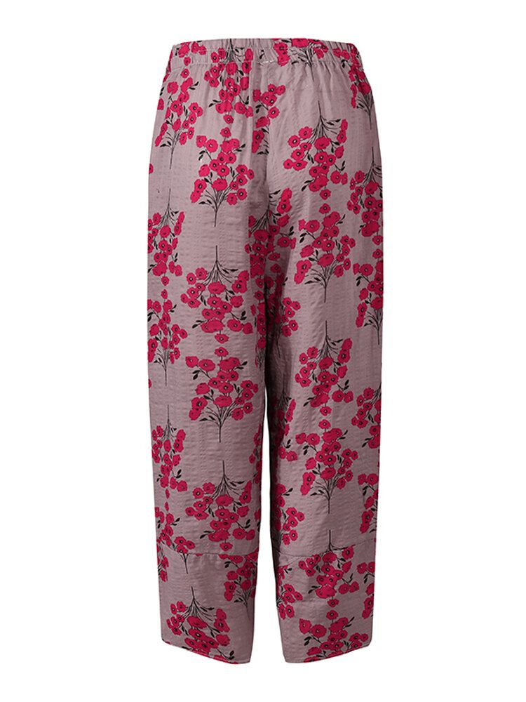 Pantalones Con Dobladillo Irregular Causal De Bolsillo Lateral Suelto Con Cintura Elástica Con Estampado Floral