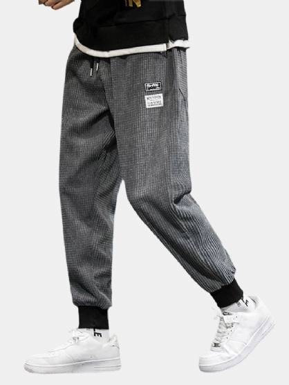 Pantalones Con Puños Con Cordón Y Apliques De Pana Para Hombre Con Bolsillo