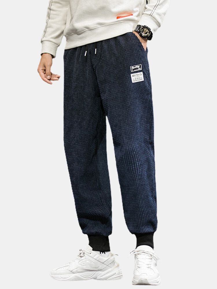 Pantalones Con Puños Con Cordón Y Apliques De Pana Para Hombre Con Bolsillo