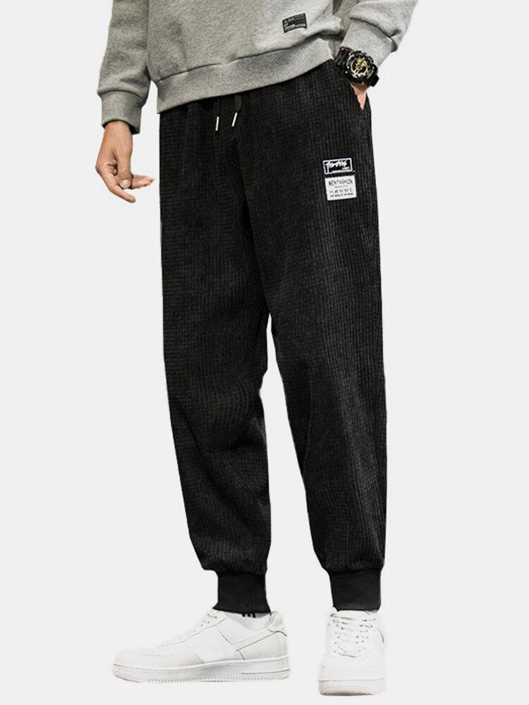 Pantalones Con Puños Con Cordón Y Apliques De Pana Para Hombre Con Bolsillo