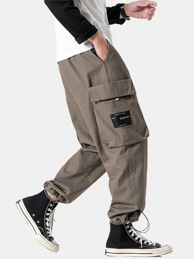 Pantalones Con Puños Con Cordón Y Cintura Estilo Cargo Con Hebilla De Empuje Para Hombre Con Bolsillo