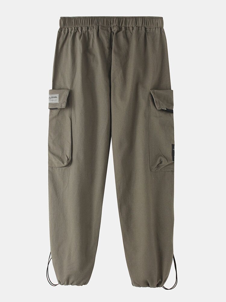 Pantalones Con Puños Con Cordón Y Cintura Estilo Cargo Con Hebilla De Empuje Para Hombre Con Bolsillo