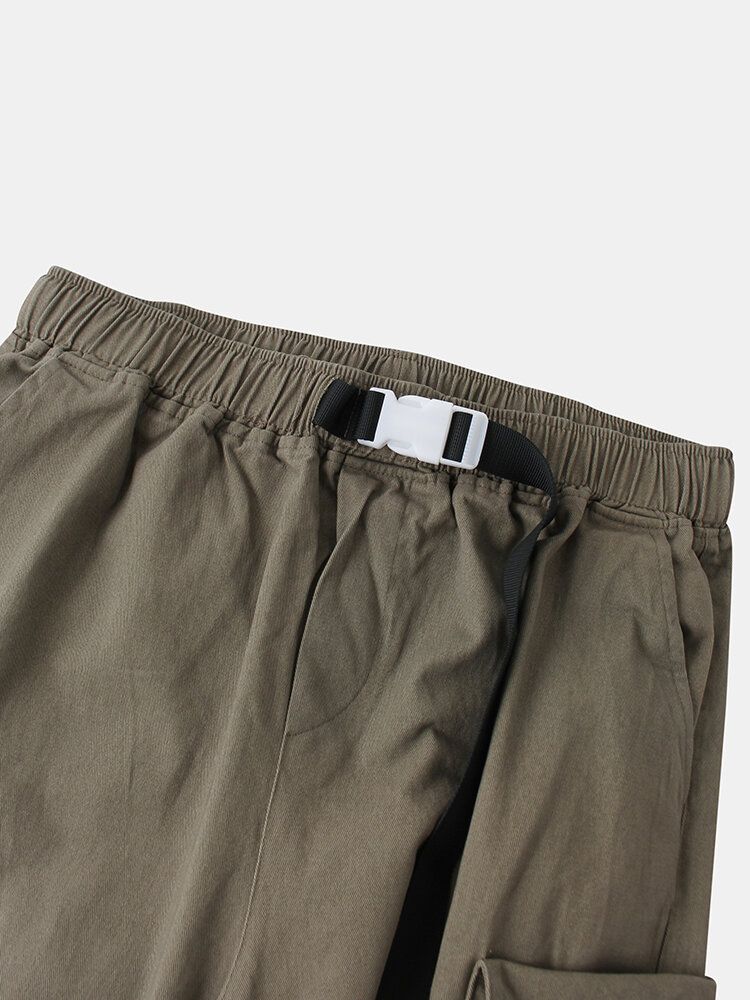 Pantalones Con Puños Con Cordón Y Cintura Estilo Cargo Con Hebilla De Empuje Para Hombre Con Bolsillo